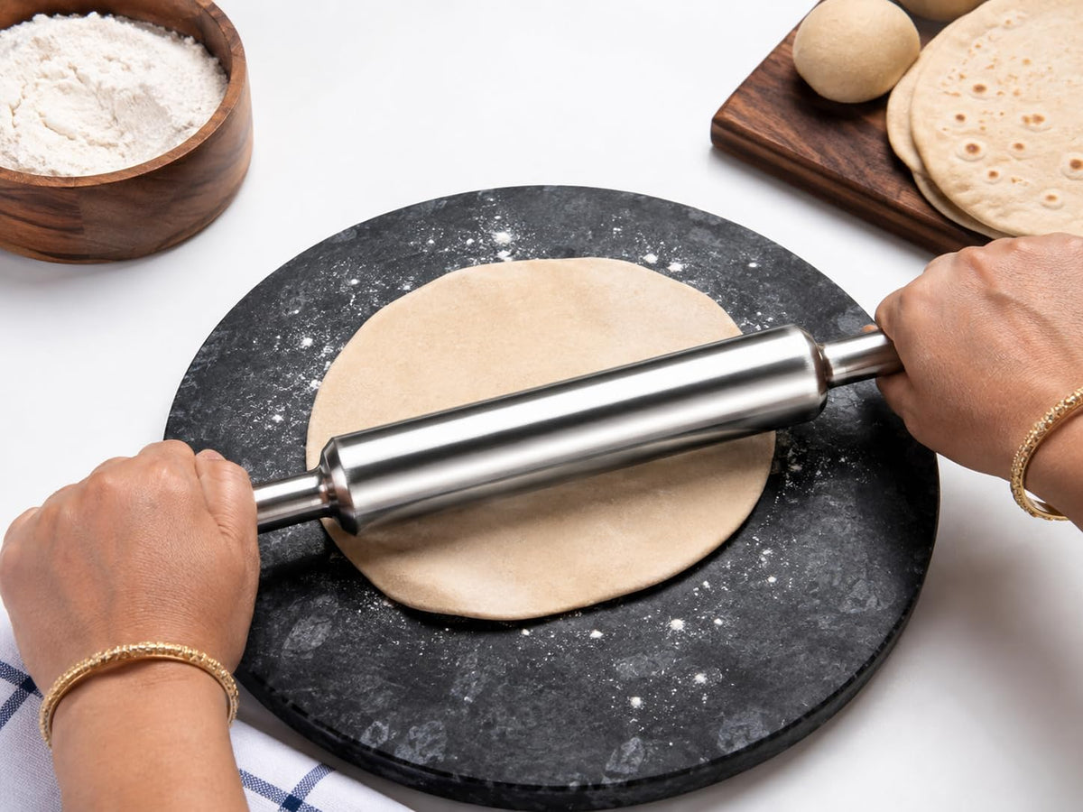 Stainless Steel ka Belan for Roti & Chapati, Heavy Duty Food Grade Steel Rolling Pin