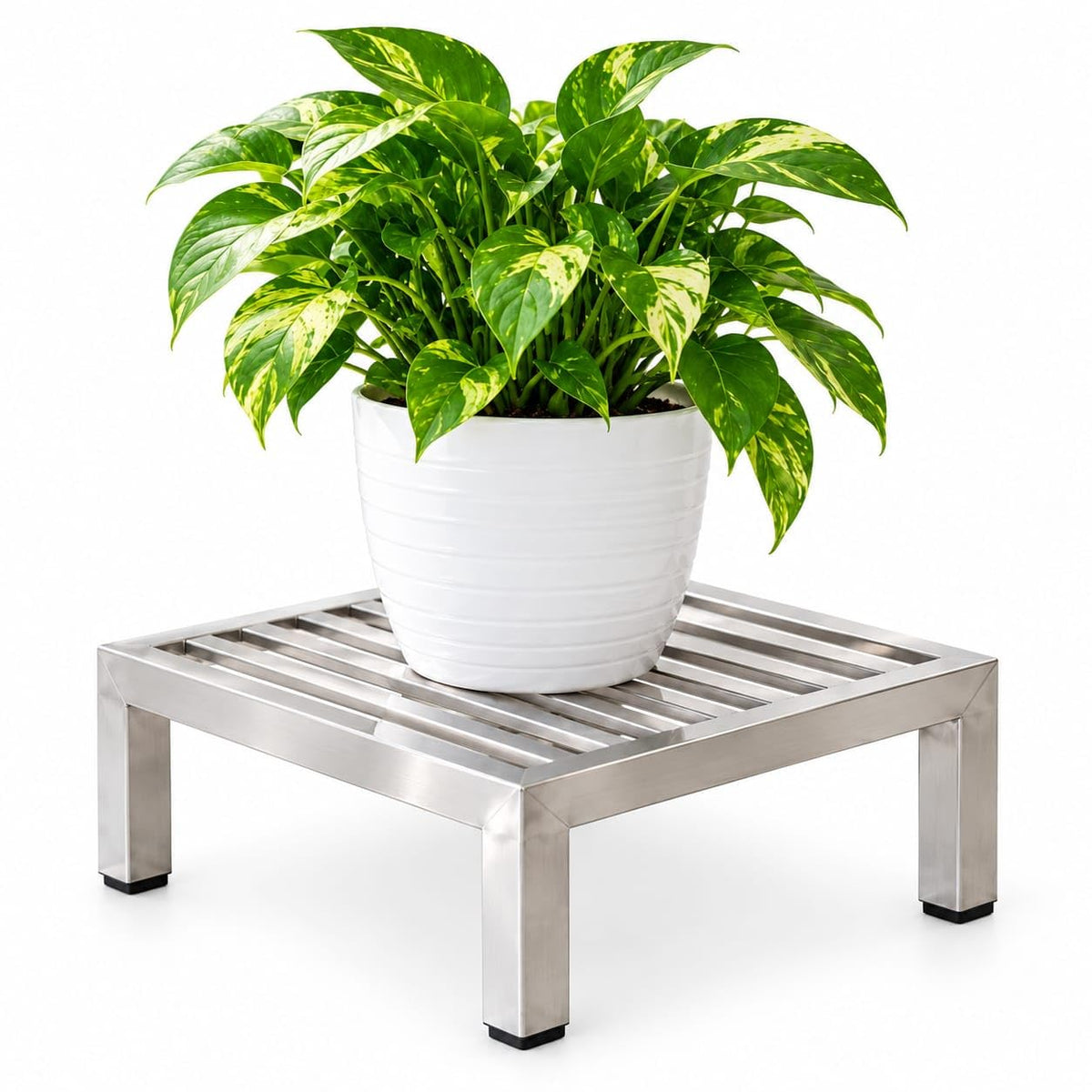 Stainless Steel Plant Stand for Indoor & Outdoor | Heavy Duty Metal Pot Holder & Flower Pot Stand for Home, Balcony & Garden (9x9x4 Inch, Silver)