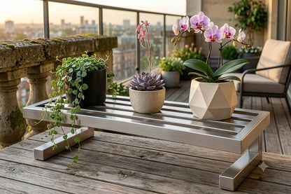 Stainless Steel Plant Stand for Heavy Duty Pots (24x8x4 Inch) | Rustproof Metal Bench Floor Rail Balcony Flower Pot Holder | Floor Protector Indoor Outdoor Planter Display Rack