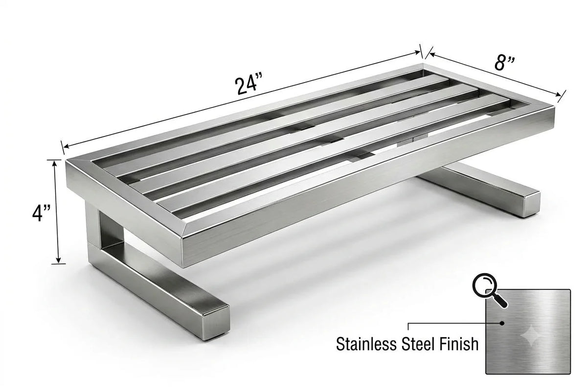 Stainless Steel Plant Stand for Heavy Duty Pots (24x8x4 Inch) | Rustproof Metal Bench Floor Rail Balcony Flower Pot Holder | Floor Protector Indoor Outdoor Planter Display Rack