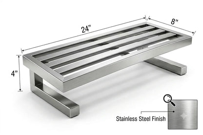 Stainless Steel Plant Stand for Heavy Duty Pots (24x8x4 Inch) | Rustproof Metal Bench Floor Rail Balcony Flower Pot Holder | Floor Protector Indoor Outdoor Planter Display Rack